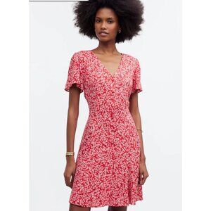 Madewell Flutter-Sleeve Ditsy Floral Mini Dress Red White Sz 4 Cottagecore